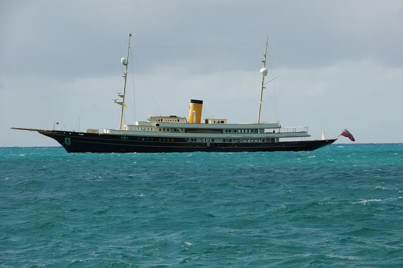 The motor yacht Nero off Simpson Bay. Boats that cannot make the bridge lie outside in the bay instead.