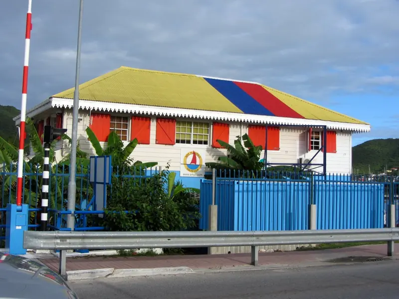 The Sint Maarten Yacht Club at the bridge, where crews wait out the opening and where the racing is run from.