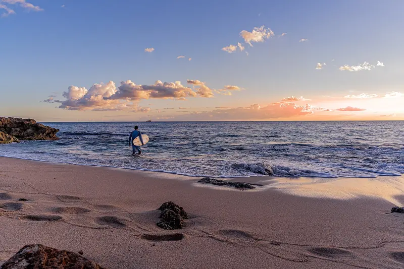 Sunset on the beach near Ko Olina, on Oahu's leeward coast.
