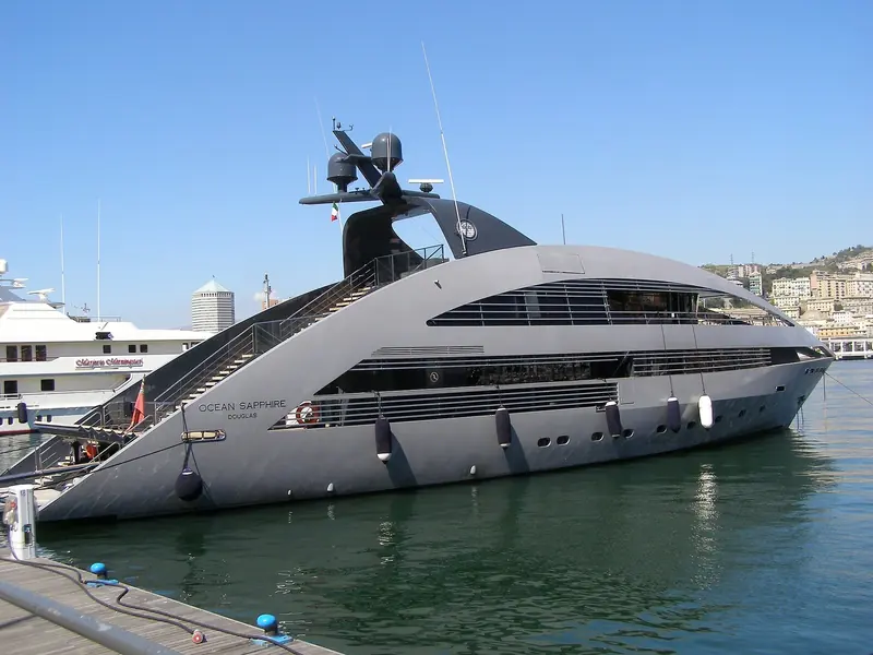 Ocean Sapphire alongside in the Porto Antico. Genoa takes yachts of this size in both of its marinas.