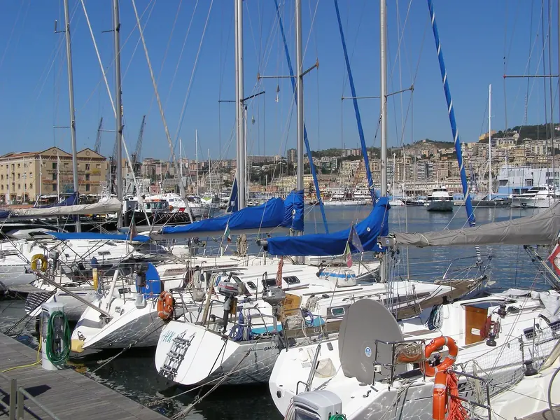 The Porto Antico marina in the centre of Genoa, a short drive along the waterfront from Sestri Ponente.