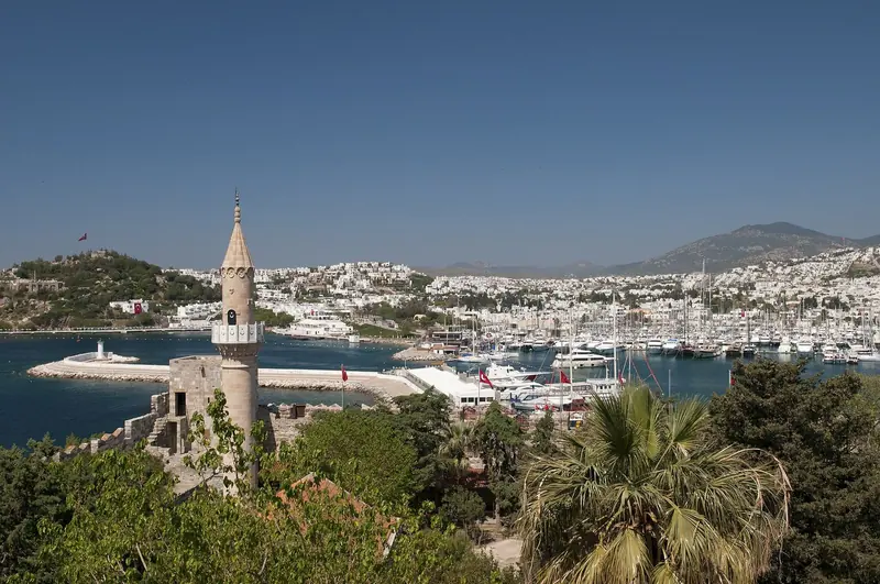 Looking over the harbour from the castle side, the minaret and the town above the water.