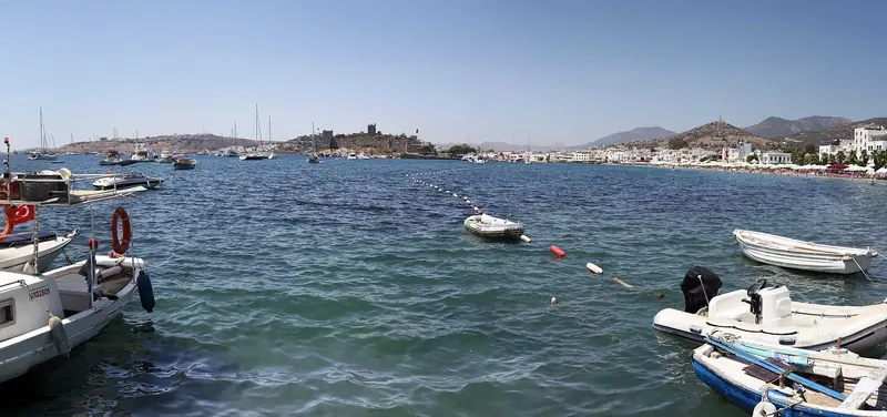 Bodrum Castle across the bay. The castle stands between the marina's bay and the eastern one, and it is the mark you steer for coming in.