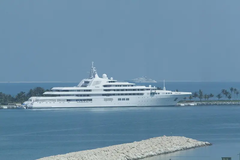 The royal yacht Dubai, owned by Sheikh Mohammed bin Rashid Al Maktoum, at her berth off Mina Rashid.