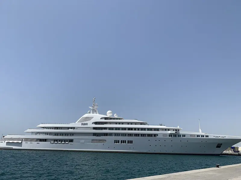 Dubai, the 162-metre royal yacht, alongside at Mina Rashid.