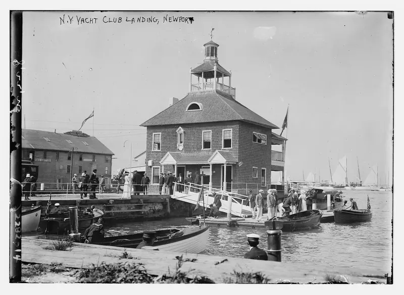 The New York Yacht Club landing at Newport at the turn of the last century. The town has been the summer address of American yachting for well over a hundred years.