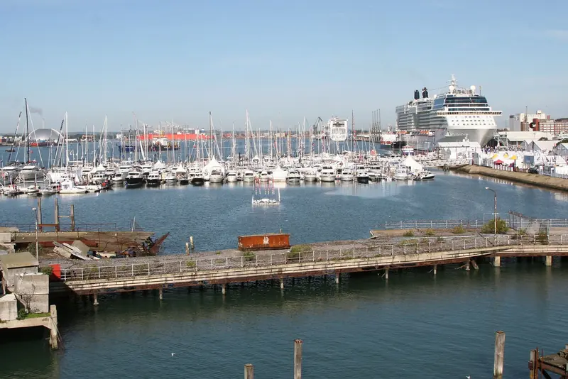 Southampton's boat show fills Mayflower Park next door every September, and the water off Ocean Village carries the overflow traffic.
