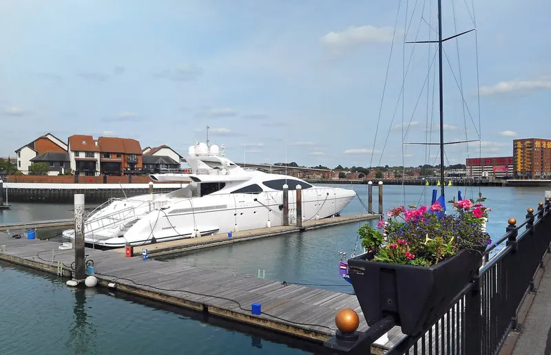 A berth at Ocean Village. MDL's own tariff quotes every length band up to 24 metres; above that a superyacht berth is priced on application.