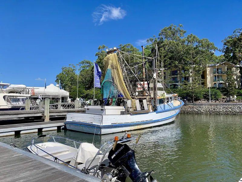 A fishing trawler at the marina. This is still a working river as well as a resort one.