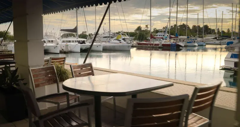 The marina restaurant terrace looks straight out over the basin, one of the few dining options this far from Colon.