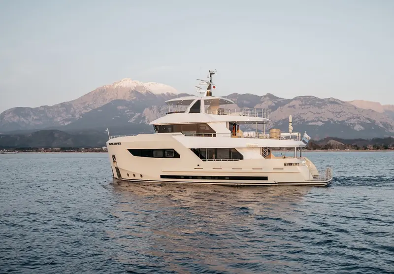 Running the Turkish coast near Antalya, close to where all three Bering 88 hulls have been built and trialled.