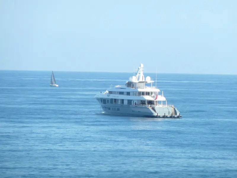 At anchor off Antibes on the French Riviera, a regular Mediterranean stop for the yacht since her 2019 delivery.