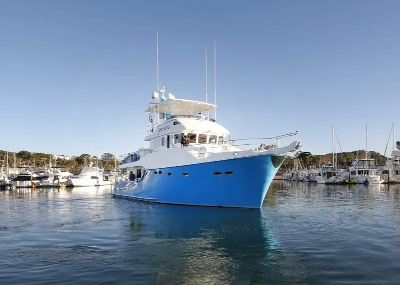 The Nordhavn 60 Ship Faced at anchor.