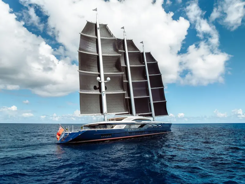 Sailing close-hauled, showing the automated trim of the DynaRig sails, which Oceanco says can be set from close to bare masts in around seven minutes.