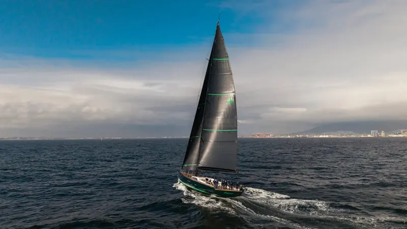 Fortissimo under sail after delivery, the sixth Southern Wind SW96 built.