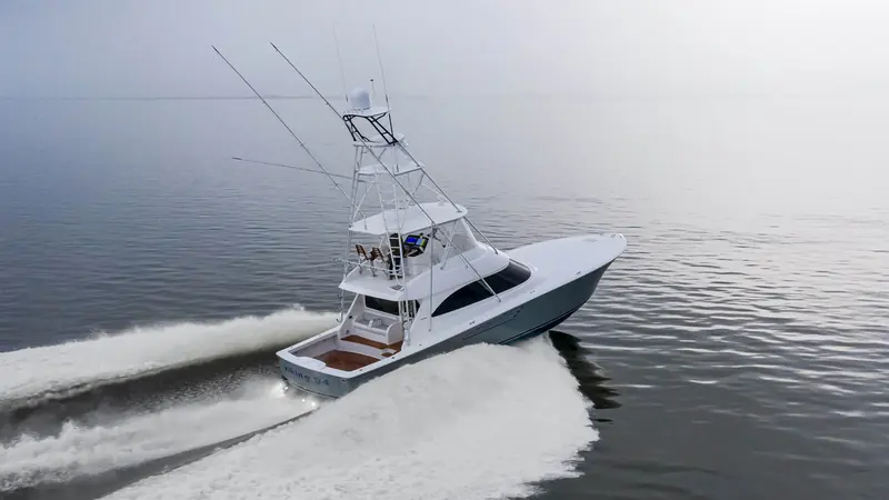 The Viking 54 Convertible working a sea in tournament trim.