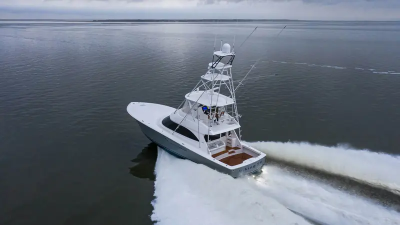 The Viking 54 Convertible's cockpit, built for a mate to fight fish from.