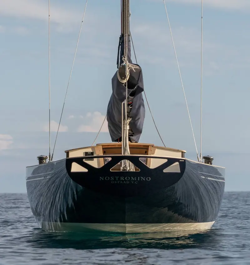 This hull is registered as Nostromino; the transom view shows the wineglass sections Wally carried over from its larger custom sailing yachts into the nano37's compact hull.