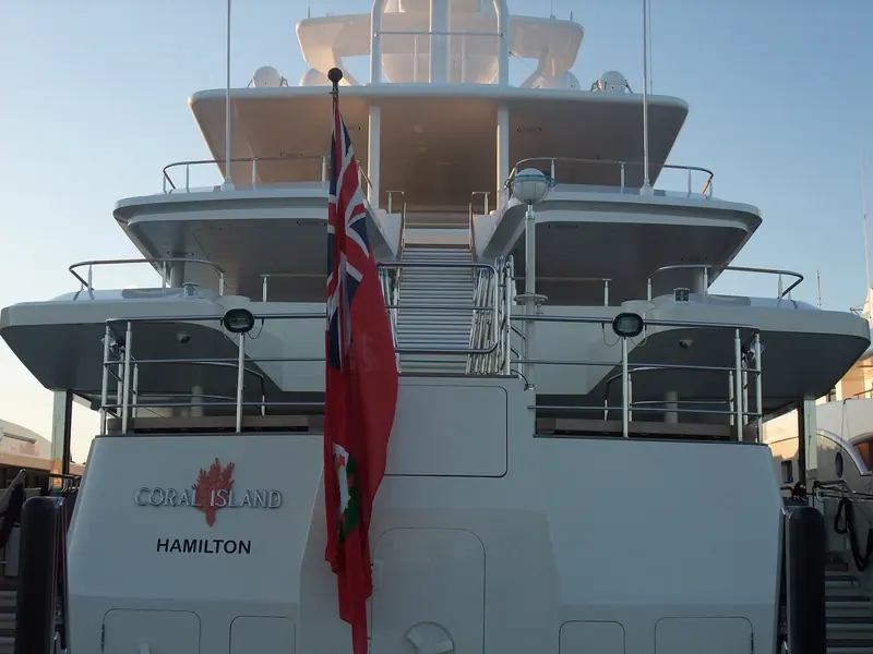 Coral Island's aft decks and radar mast, before the sundeck reconstruction that came with the 2022 rebuild.