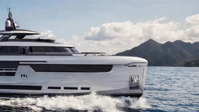 The integrated air-intake vents Aslan built into the bow are meant to read as part of the hull's surface rather than an interruption of it.