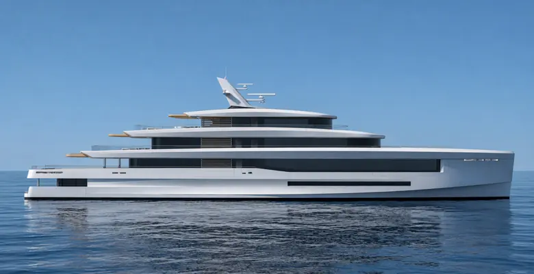 The main deck saloon opens onto an outdoor lounge and a pool roughly 14 by 12 feet, one deck below the private owner alfresco area.