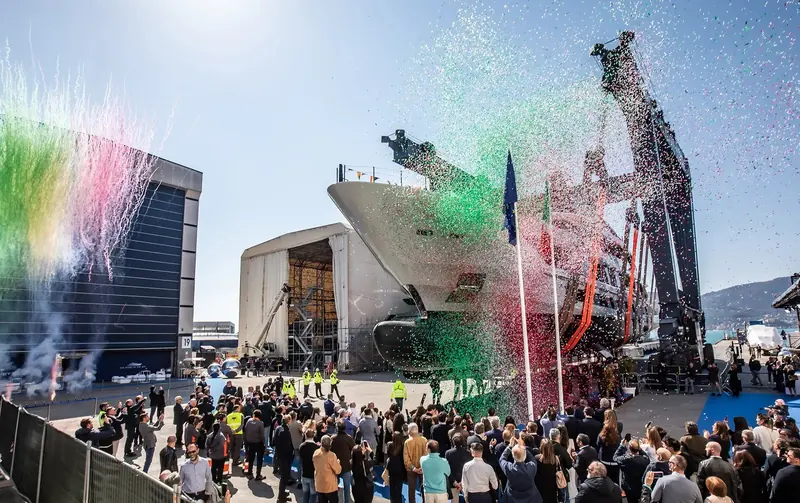 Hull no. 10260 leaves the shed at La Spezia on 20 March 2026. At 60.6 metres she is the largest yacht Baglietto has built since the yard was founded in 1854.
