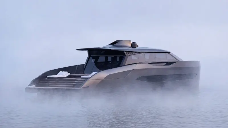Mobu 33 in a moodier concept render - no shipyard has been chosen, and every image here is BAZ Yacht Design's own visualisation rather than a photograph of a built yacht.