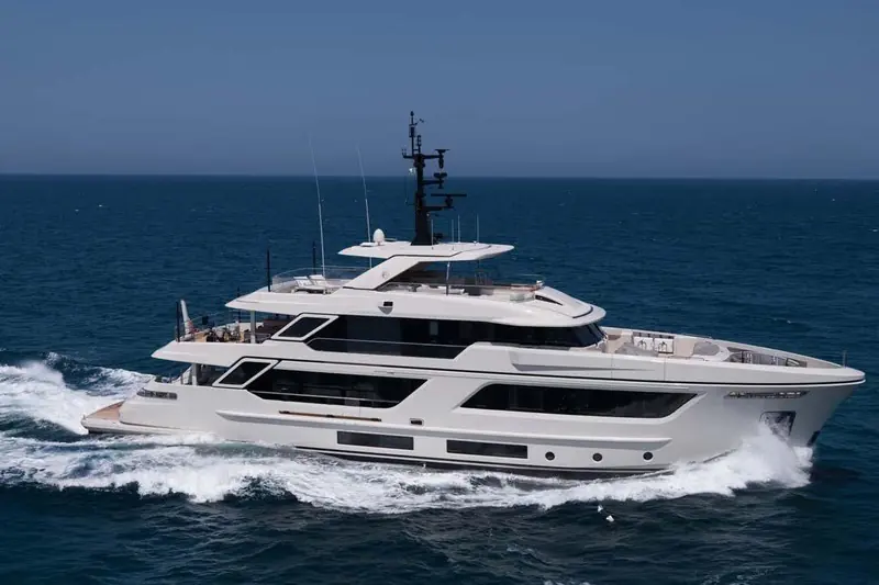 Stellamar underway. Cantiere delle Marche's RJ115 is built for a full-displacement 5,000-mile range rather than a planing motoryacht's top speed.