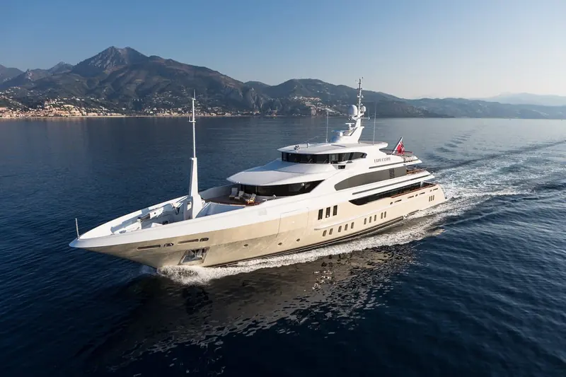 Lady Candy, the 56-metre yacht Central Yacht built with exterior styling, interior design and project management under its own name, underway off the Cote d'Azur.