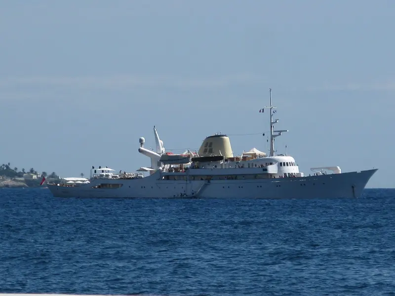 Christina O anchored in the Baie de Beaulieu-sur-Mer on the French Riviera, a regular Mediterranean stop for the yacht.