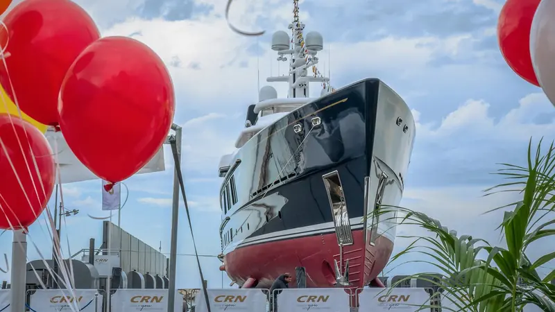 Cerulean's christening at CRN's Ancona yard in June 2026, ahead of the sea trials that preceded her September delivery.