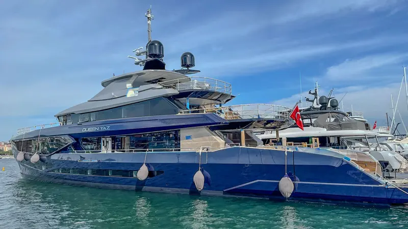 Queen Yaz on the water in June 2026, shortly after her launch and before the sea trials that preceded delivery in August.