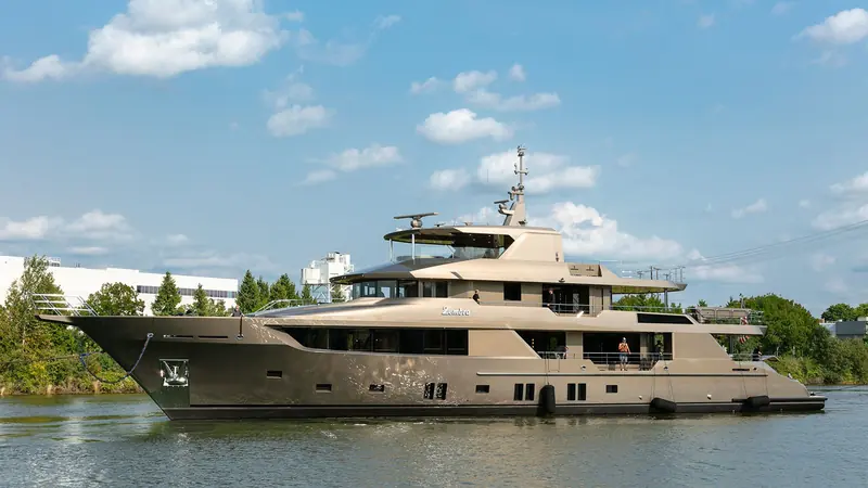 Zembra afloat on the Duwamish River just after her launch on 21 August 2026, her name visible on the hull.