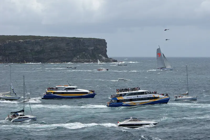 The Sydney to Hobart fleet streams past North Head at the start of the 2012 race. Wild Oats XI's line-honours record was built on starts exactly like this one.