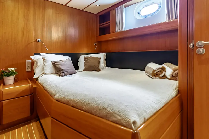 One of the yacht's three guest cabins, each with a separate head.