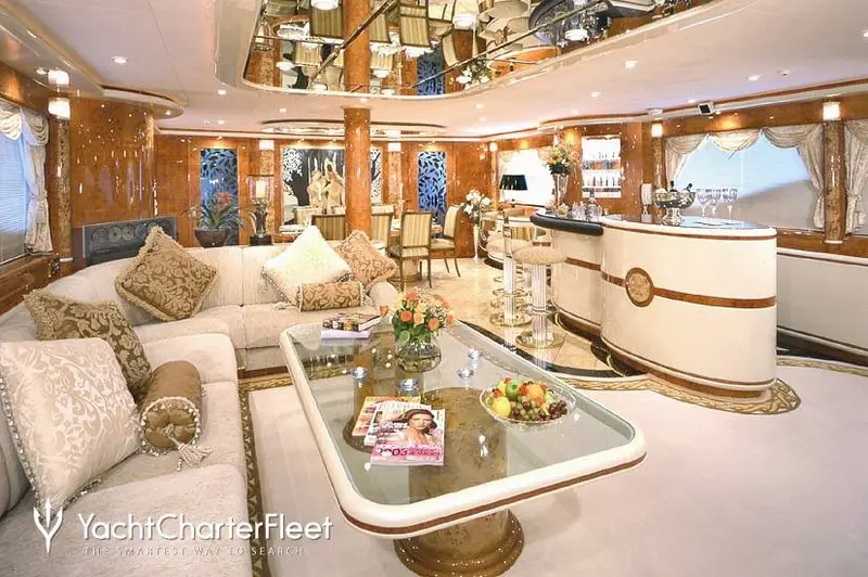 Laurie I's main salon. Interiors are by British designer Evan K Marshall, exterior and naval architecture by Design Studio Spadolini.