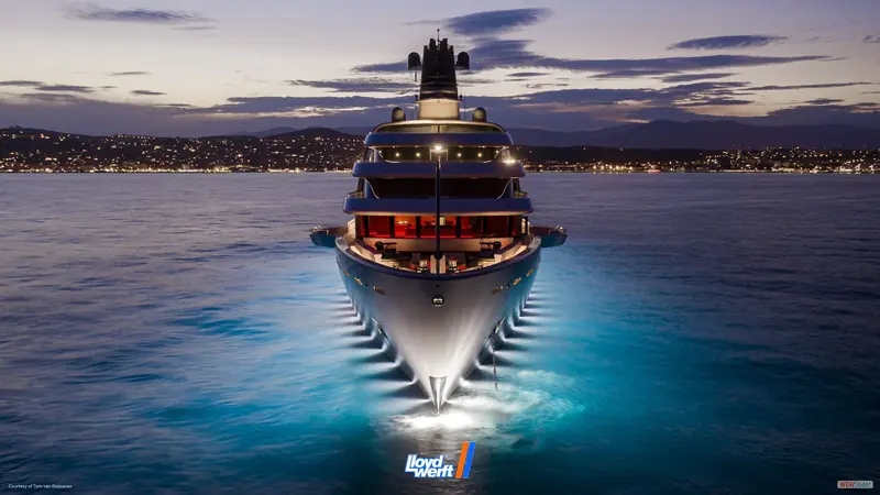 Solaris bow-on off the French coast. Lloyd Werft is now leasing a second, 7-hectare site at Bremerhaven's Columbuskaje to add a large new floating dock.