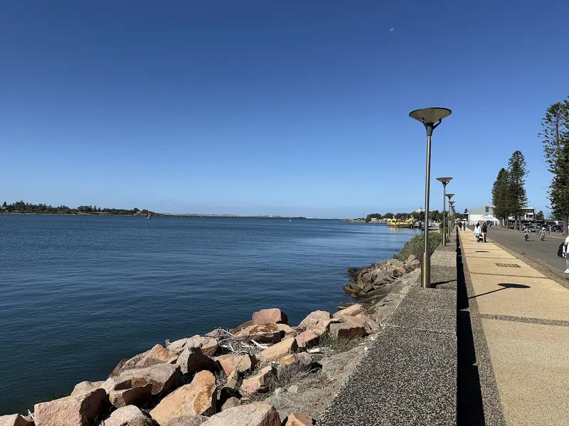 The Hunter River foreshore in Newcastle, where the city pitches itself as the closer, uncongested alternative to Sydney Harbour.
