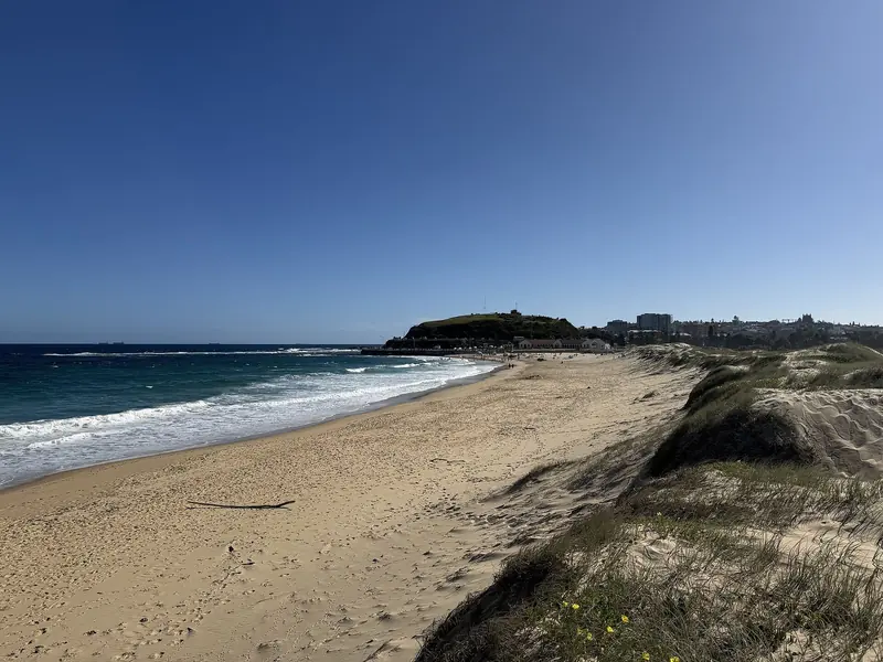 Nobbys Beach curls up to the harbour entrance that gives Newcastle its status as a customs port of entry.