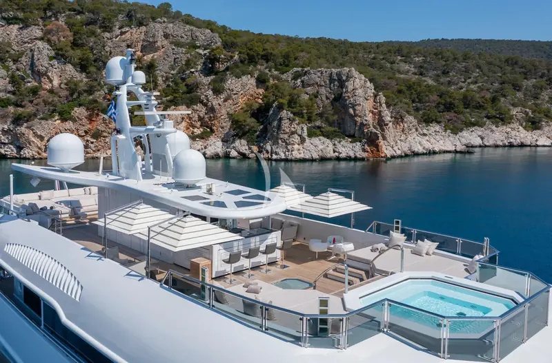 The sundeck, one of the outdoor entertaining spaces marketed for large-group charter.