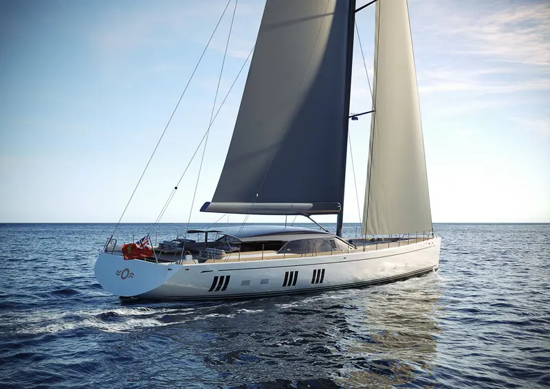 A rendering of the Oyster 36M under full sail, Oyster's first flagship above 100 feet in more than a decade.