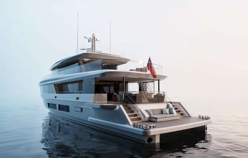 The stern render, with the aft deck seating and drop-down swim platform Princess is building the guest experience around.