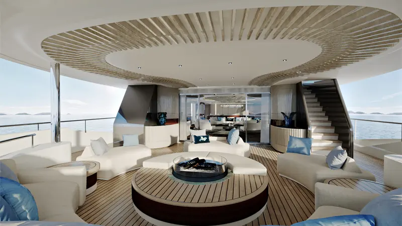 Al Hanem 2 underway, showing the full three-deck profile of Romeo Marine's first Romeo 55.