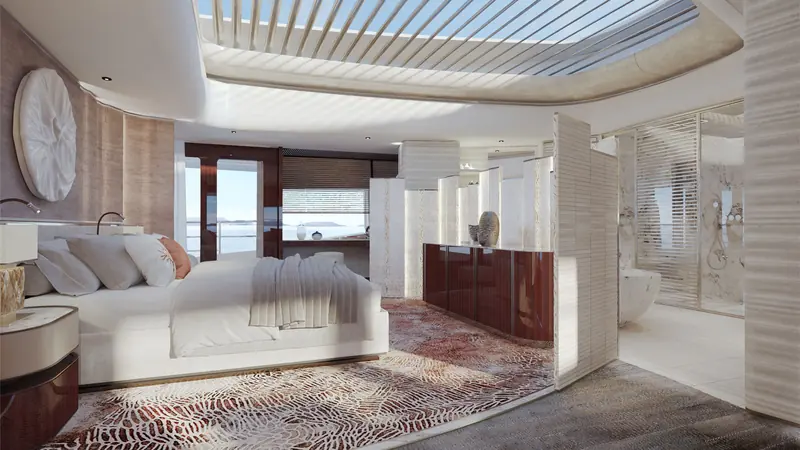 Al Hanem 2's bow, with floor-to-ceiling glazing across the lower decks.