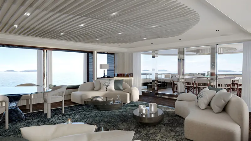 A guest cabin aboard Al Hanem 2, interior by Pulina Exclusive Design Studio.