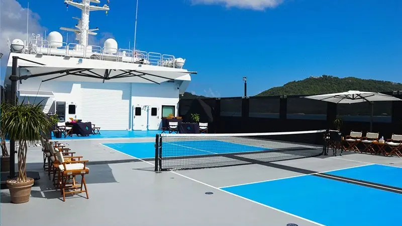 Wayfinder's helideck doing double duty as a sports court, the dual-use deck thinking carried into the new build-ready range.