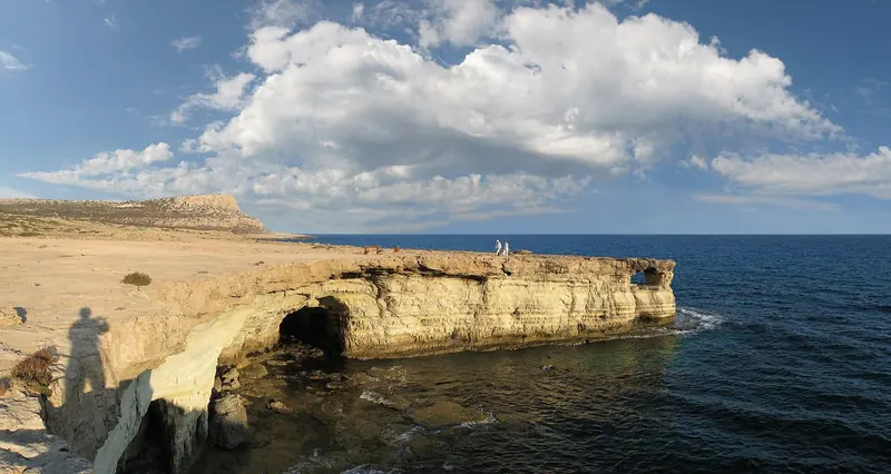 The rocky headland at Cape Greco, on Cyprus's southeastern tip, where the storm drove three boats onto the coast on 29 August 2026.