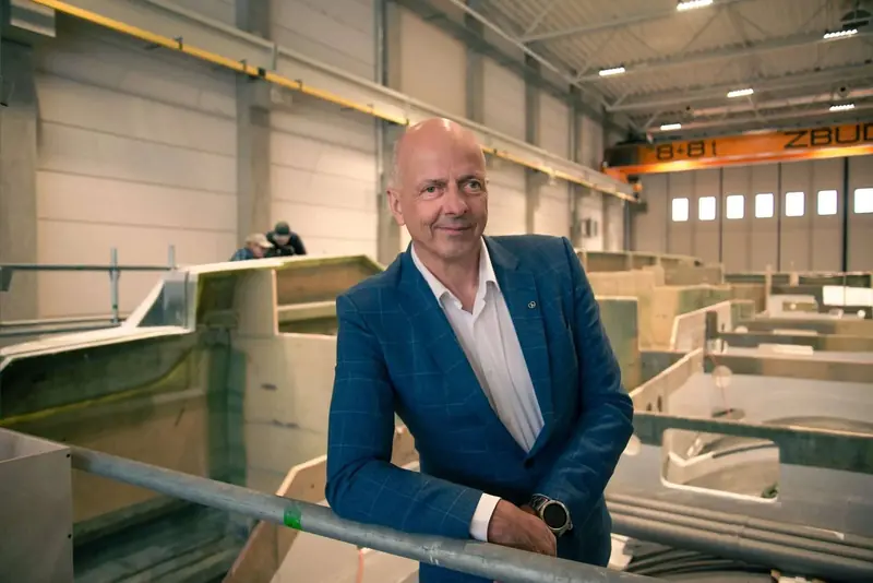 Francis Lapp, Sunreef's founder and president, in the mould shop where Ultima hulls are laid up.
