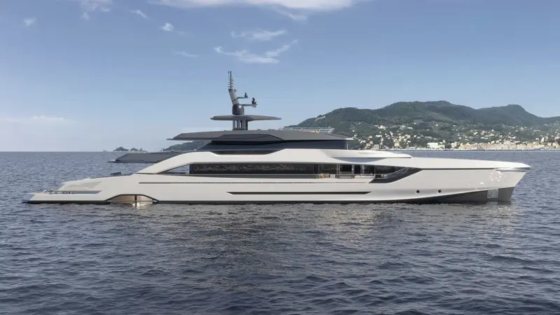 Loewe underway off the French coast. Tankoa delivered her in 2025 as the second hull of the T55 Sportiva series.