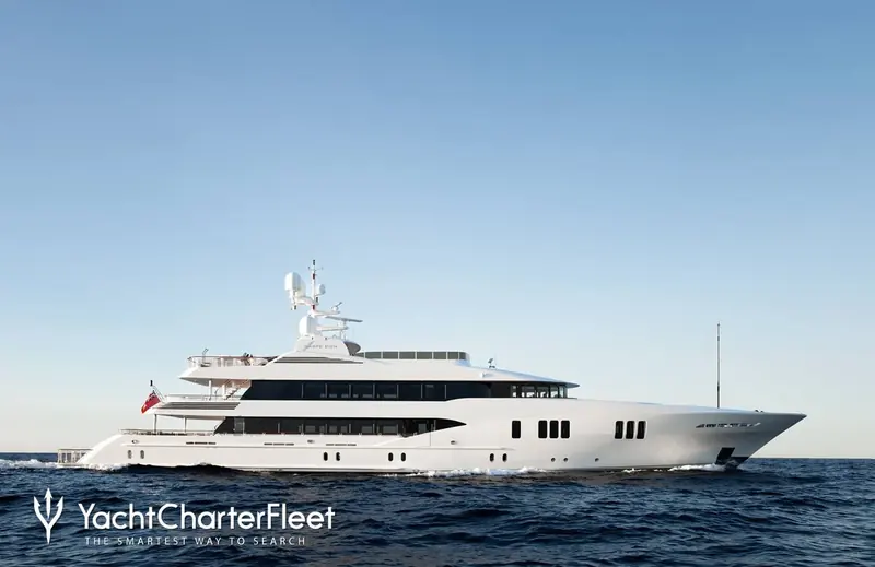 Carpe Diem underway. Trinity Yachts of Gulfport, Mississippi delivered the 58.2-metre aluminium hull in 2011, and she has had one owner since.